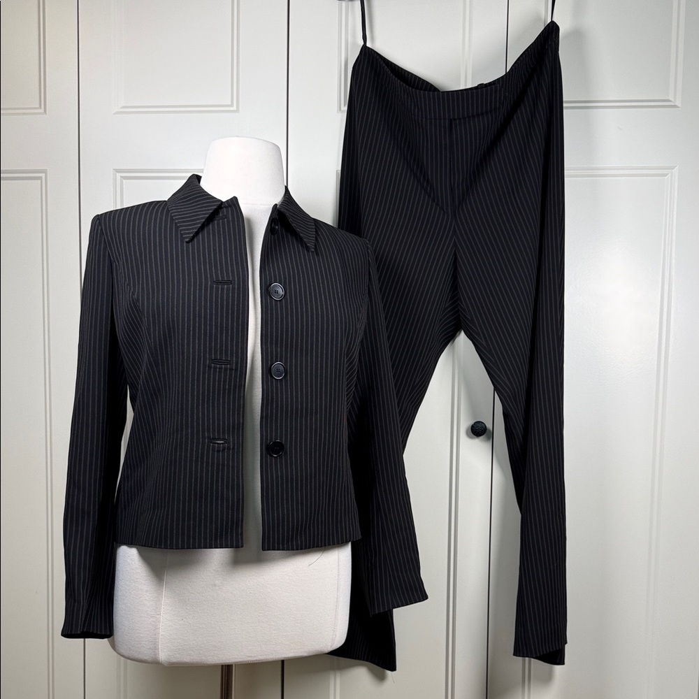 Anne Klein Black Striped Pantsuit Set